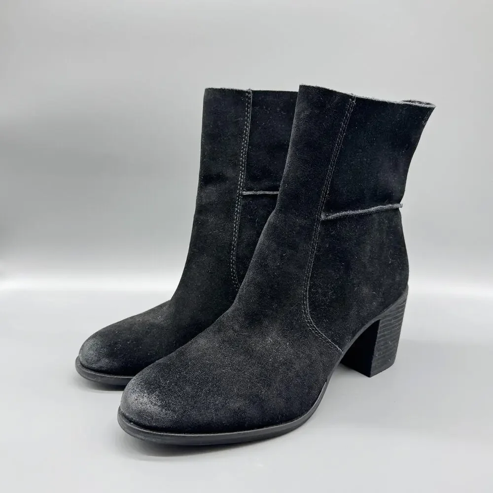 Frye And Co Boots Womens 9.5 Black Suede Block Heel Ankle Booties Zip